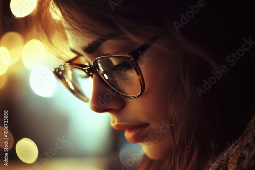 Close-up shot of a person with glasses on their face