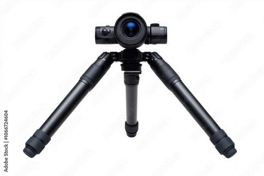 A sleek black camera tripod with a unique design. Ideal for photographers seeking stability and precision. Capture stunning images with ease. Generative AI A sleek black camera tripod with a unique design. Ideal for photographers seeking stability and precision. Capture stunning images with ease. Generative AI