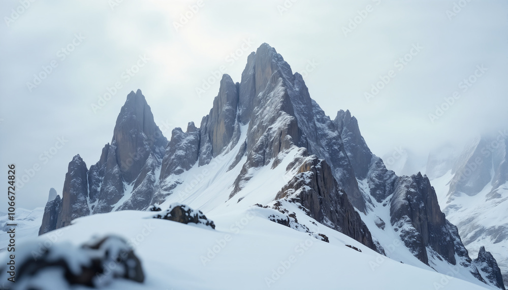 Obraz premium Majestic Snow-Capped Peaks Under Cloudy Skies