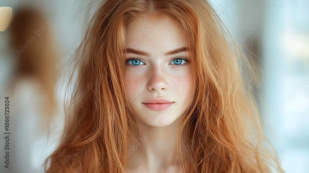Captivating portrait of a young woman with stunning blue eyes and flawless skin Captivating portrait of a young woman with stunning blue eyes and flawless skin