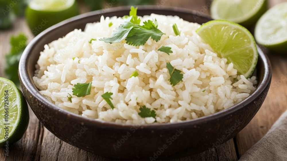 Fresh Cilantro Lime Rice in Brown Bowl Fresh Cilantro Lime Rice in Brown Bowl