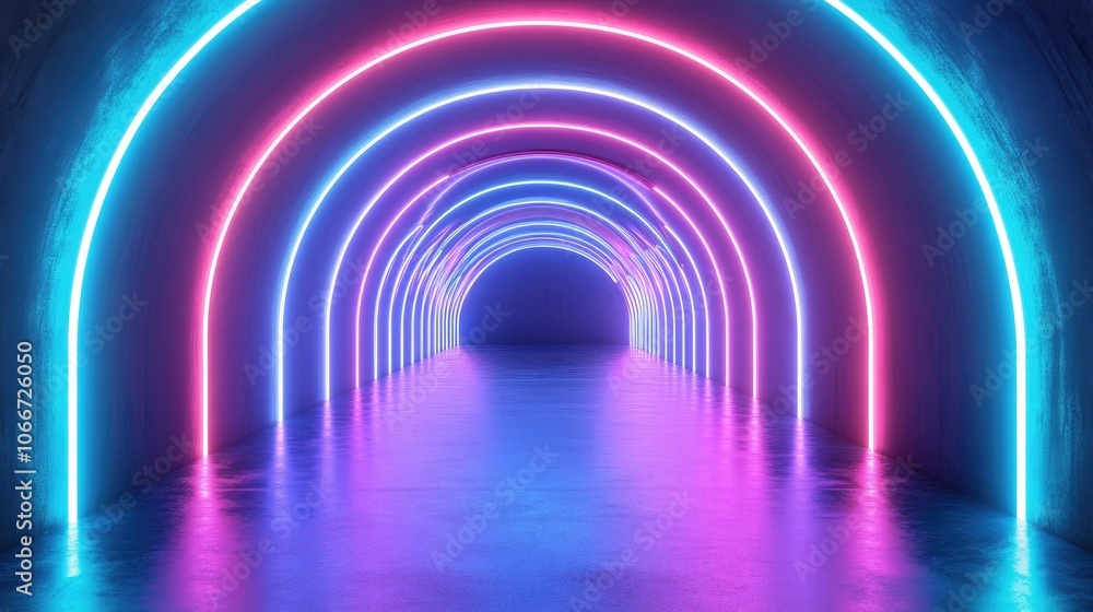 Neon Lit Tunnel with Vibrant Glow Effects Neon Lit Tunnel with Vibrant Glow Effects