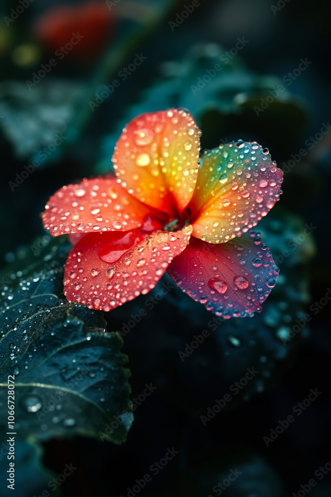 Fototapeta premium A red flower with water droplets on it