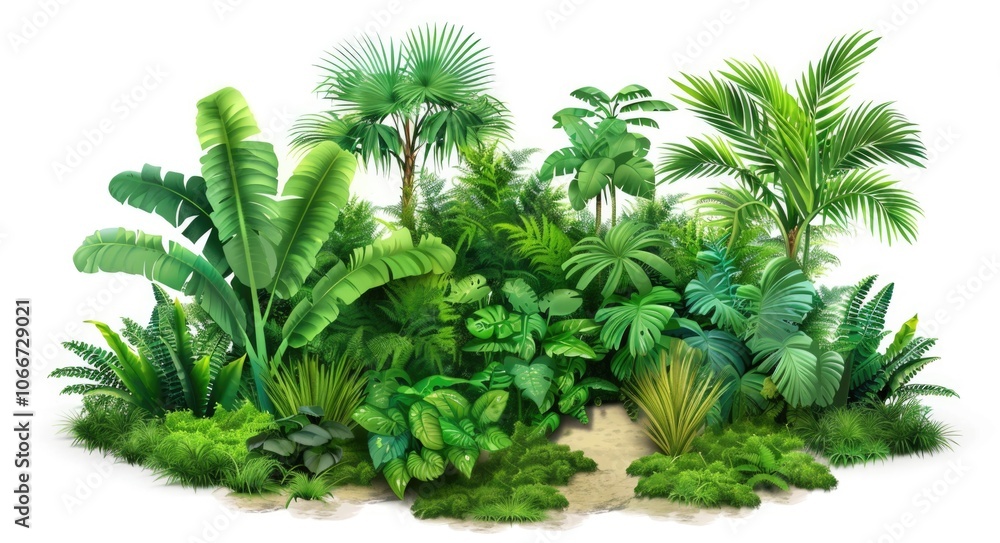 Jungle Grass. Decorative Compositions of Green Plants on Ground. Group of Plants in Dense Vegetation Jungle Grass. Decorative Compositions of Green Plants on Ground. Group of Plants in Dense Vegetation
