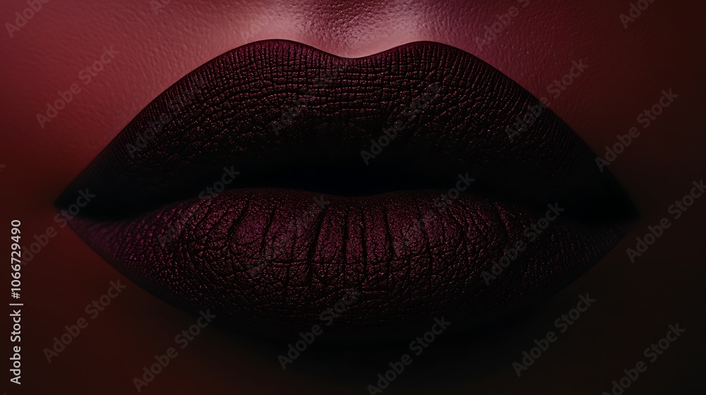 Extreme close-up of rich burgundy lips with a matte, velvety texture, lit with soft, warm lighting to accentuate depth and elegance, focusing on the curves and natural texture of the lips, Extreme close-up of rich burgundy lips with a matte, velvety texture, lit with soft, warm lighting to accentuate depth and elegance, focusing on the curves and natural texture of the lips,