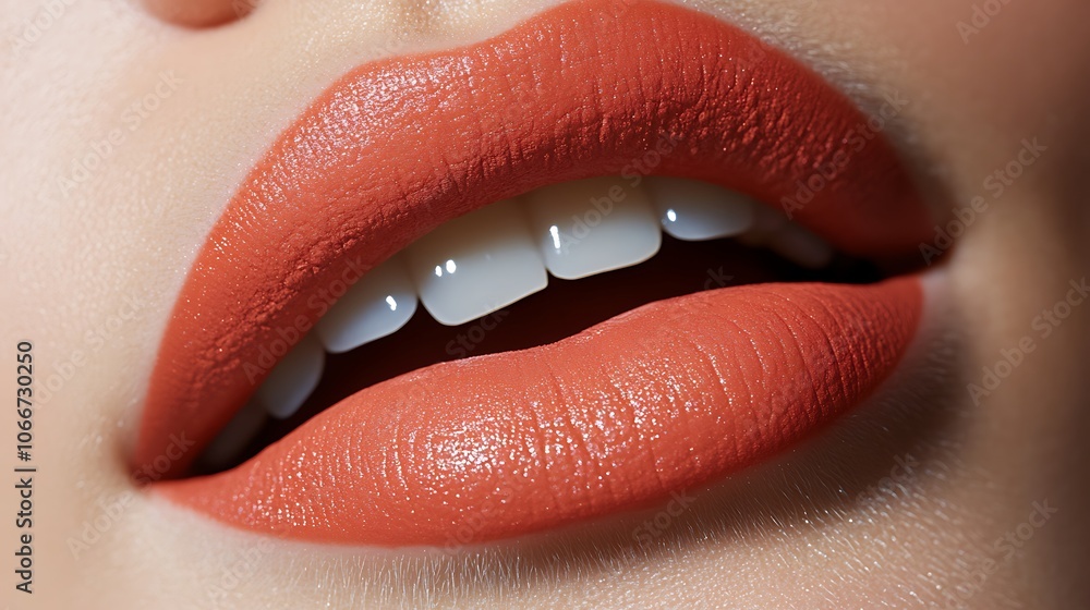 Intense close-up of coral matte lips, velvety texture highlighted by balanced studio light to showcase the lively, bright color and smooth surface, vivid, high-resolution, beauty-focused photography. Intense close-up of coral matte lips, velvety texture highlighted by balanced studio light to showcase the lively, bright color and smooth surface, vivid, high-resolution, beauty-focused photography.