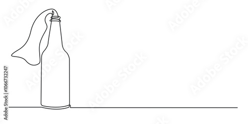 continuous line drawing of molotov cocktails.one line drawing of motolov bottle.simple single line vector illustration.isolated white background