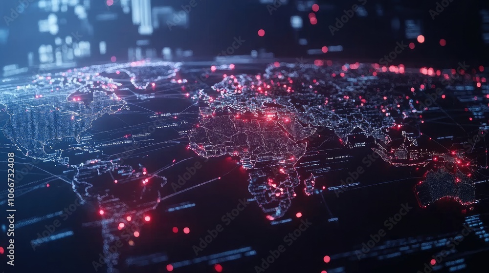 Obraz premium Digital World Map with Network Connections