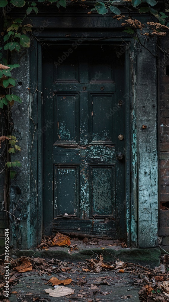 Weathered Green Doorway: A Glimpse into the Past Weathered Green Doorway: A Glimpse into the Past
