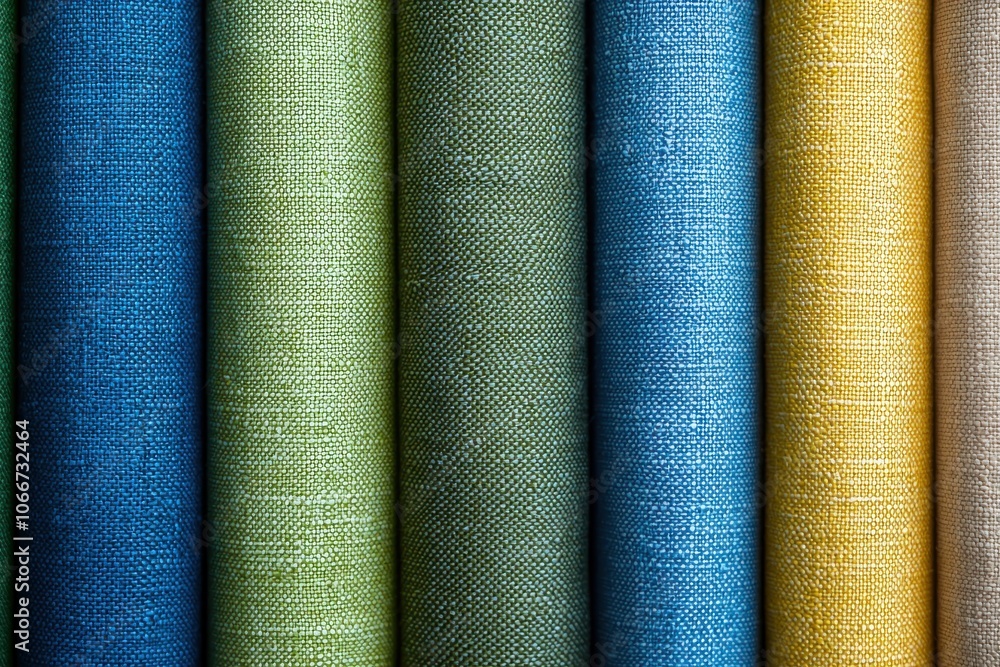 A collection of rolled fabric in various colors, showcasing textures and hues ideal for design and crafting projects. A collection of rolled fabric in various colors, showcasing textures and hues ideal for design and crafting projects.