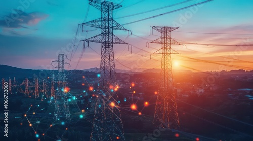 Smart grid technology enhancing energy efficiency and reliability in modern power systems. Illustrations