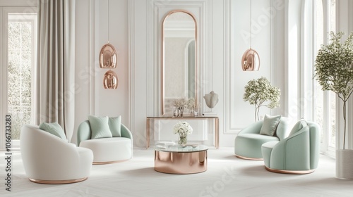 Wallpaper Mural Modern White Living Room Interior with Rose Gold Accents Torontodigital.ca