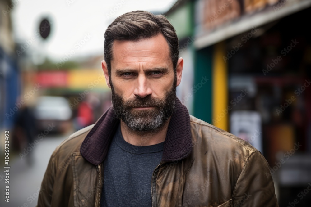 Portrait of a handsome man with a beard and mustache in a city street Portrait of a handsome man with a beard and mustache in a city street