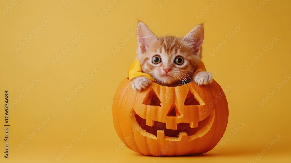 Adorable Kitten Inside a Jack-o'-Lantern for Halloween Adorable Kitten Inside a Jack-o'-Lantern for Halloween
