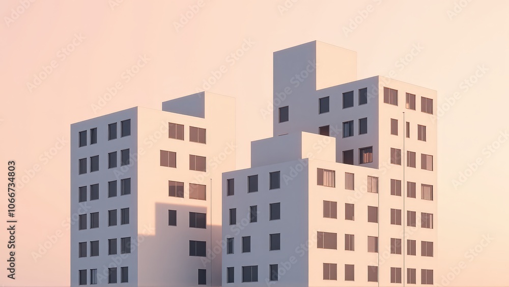 Generative AI, Minimalist Modern Architecture Against Pastel Sky Generative AI, Minimalist Modern Architecture Against Pastel Sky