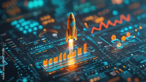 How a rising financial graph symbolizes rocket launch success in high fidelity investments