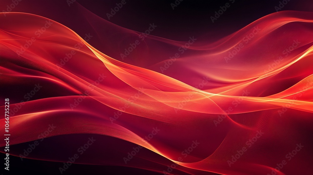 Abstract red and orange glowing waves flowing over a dark background. Abstract red and orange glowing waves flowing over a dark background.