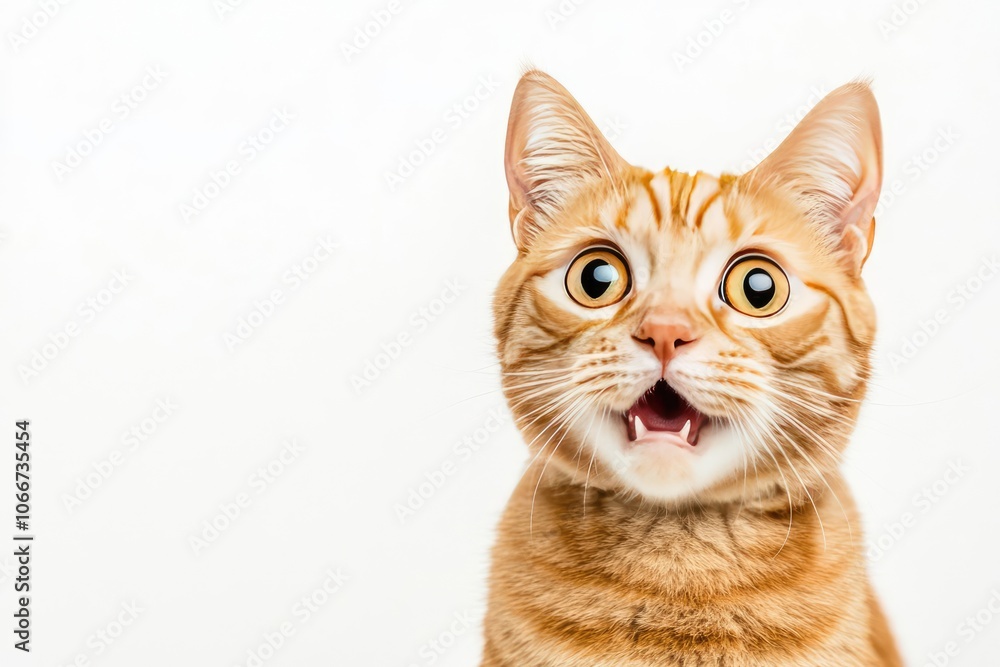 Close-Up Portrait of a Funny Ginger Cat with Surprised Expression on White Background Close-Up Portrait of a Funny Ginger Cat with Surprised Expression on White Background
