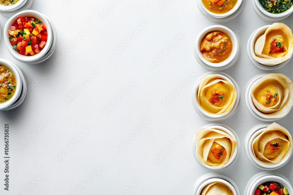 A Culinary Journey: Indian Appetizers in White Bowls A Culinary Journey: Indian Appetizers in White Bowls