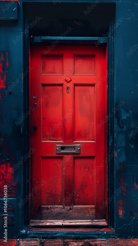 Red Doorway in Urban Setting: A Glimpse into Architectural Detail Red Doorway in Urban Setting: A Glimpse into Architectural Detail