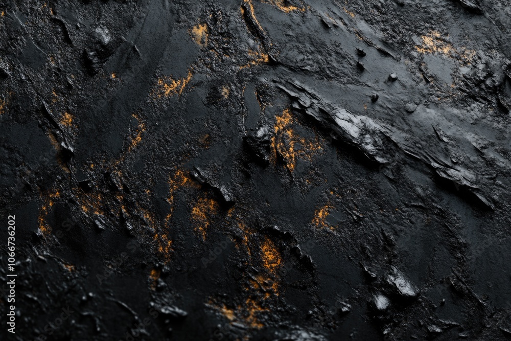Close-up shot of a black surface with yellow paint applied Close-up shot of a black surface with yellow paint applied