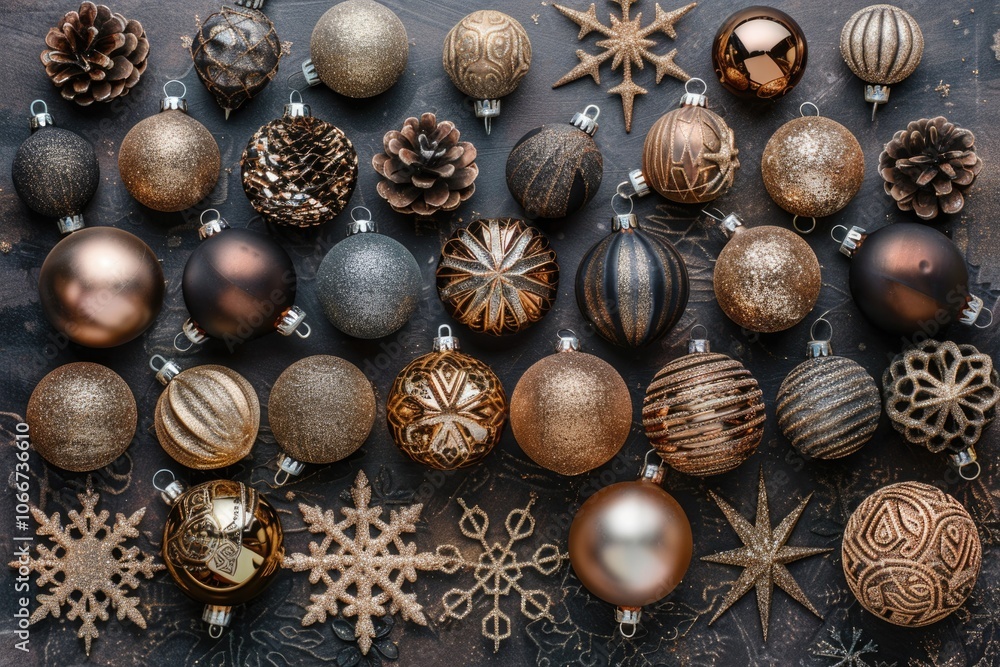 A collection of Christmas ornaments arranged on a table, perfect for decorating or gift giving A collection of Christmas ornaments arranged on a table, perfect for decorating or gift giving