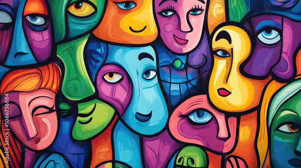 Vibrant Graffiti Art Background with Colorful Cartoon Characters and Expressive Faces Vibrant Graffiti Art Background with Colorful Cartoon Characters and Expressive Faces