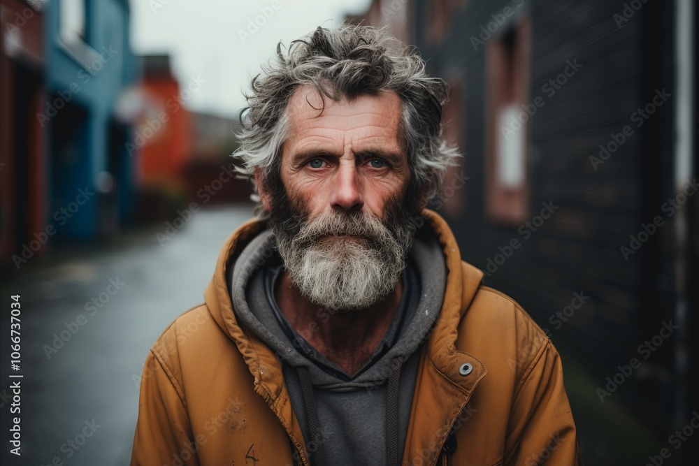 Portrait of an old man with gray beard and mustache in the city Portrait of an old man with gray beard and mustache in the city