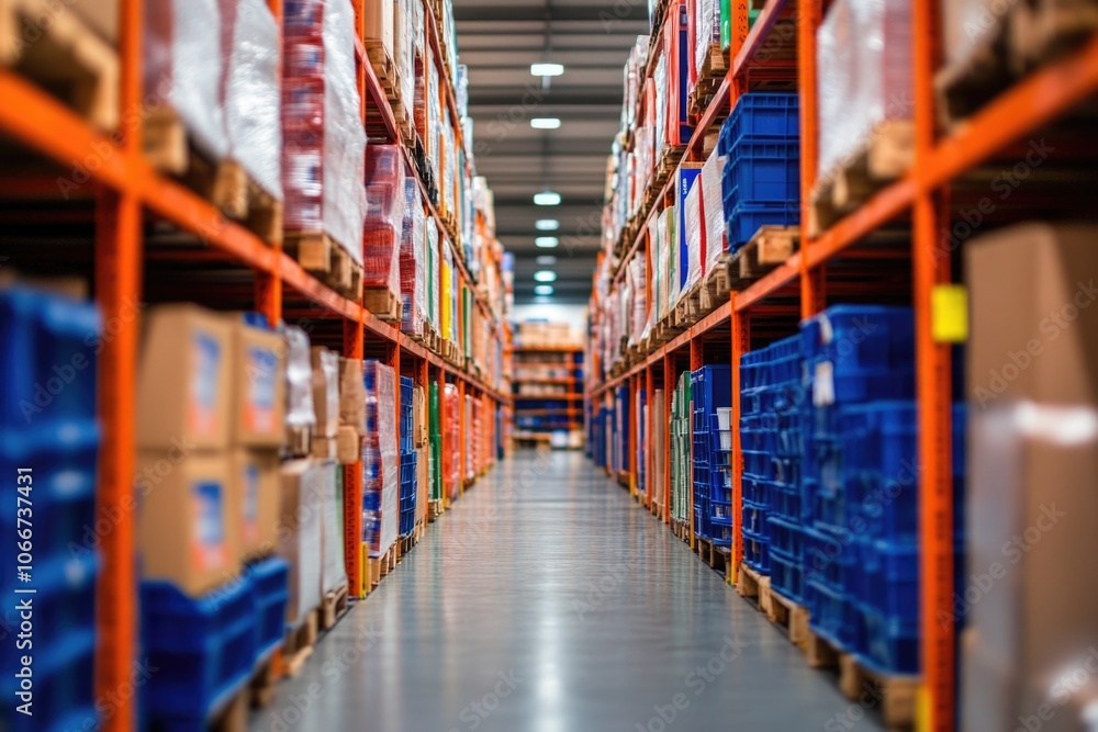 A large warehouse filled with numerous boxes, ideal for use in scenes depicting storage facilities or inventory management A large warehouse filled with numerous boxes, ideal for use in scenes depicting storage facilities or inventory management