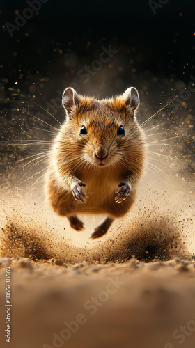 An Agile Desert Kangaroo Rat Leaping Across the Sand photo