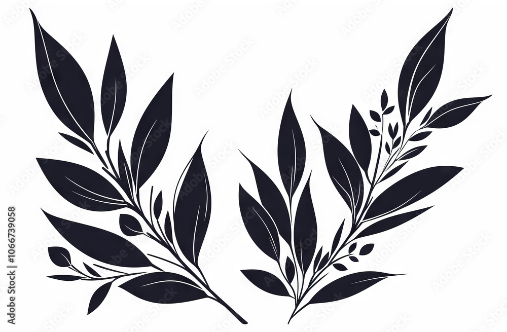 Fototapeta premium black and white graphic elements - leaves 