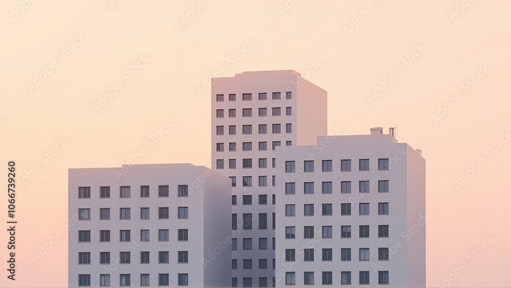 Generative AI, Minimalist Modern Architecture Against Pastel Sky