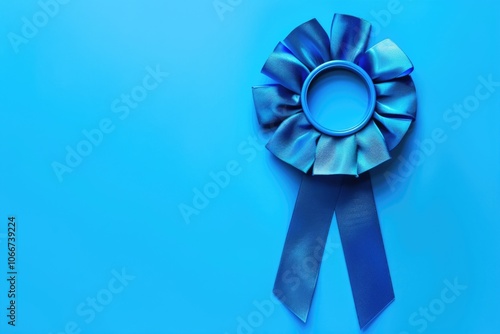 A single blue rosette sits on a bright blue background, perfect for highlighting or emphasizing something in your design photo