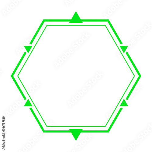 green line hexagon frame and triangle on surrounded