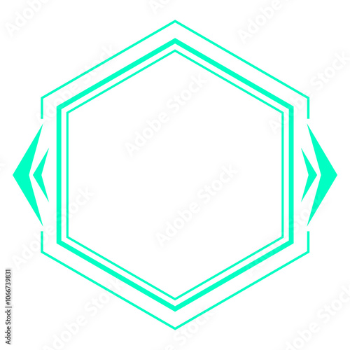 green line hexagon frame and arrow inside