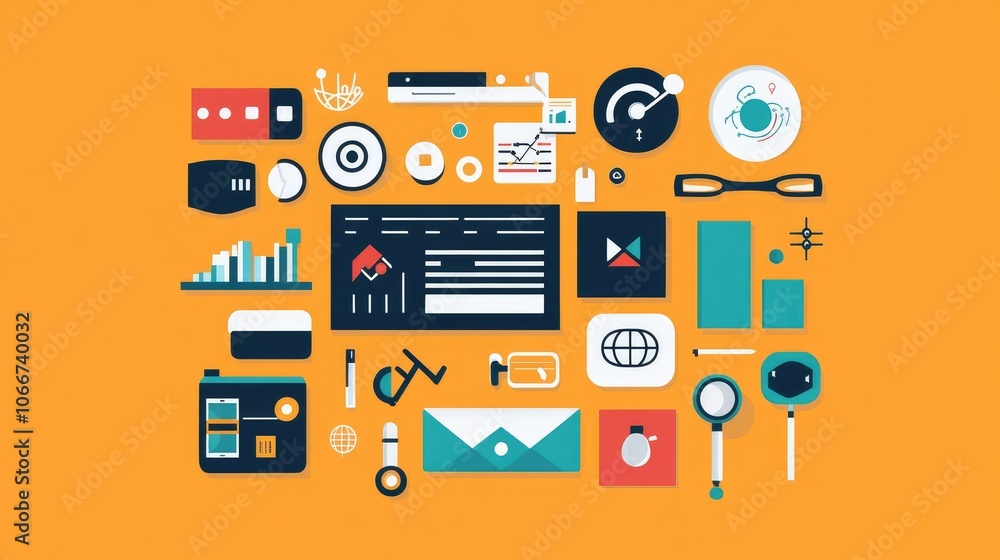 Creative Design Elements on Vibrant Background Creative Design Elements on Vibrant Background