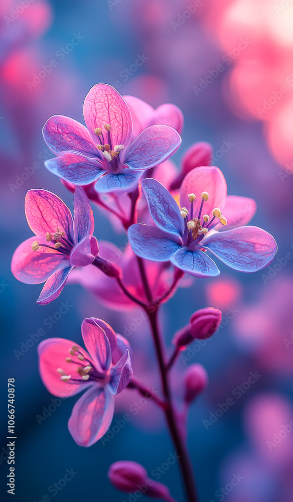 A close up of a purple flower with a blue center. The flower is surrounded by a blue background A close up of a purple flower with a blue center. The flower is surrounded by a blue background