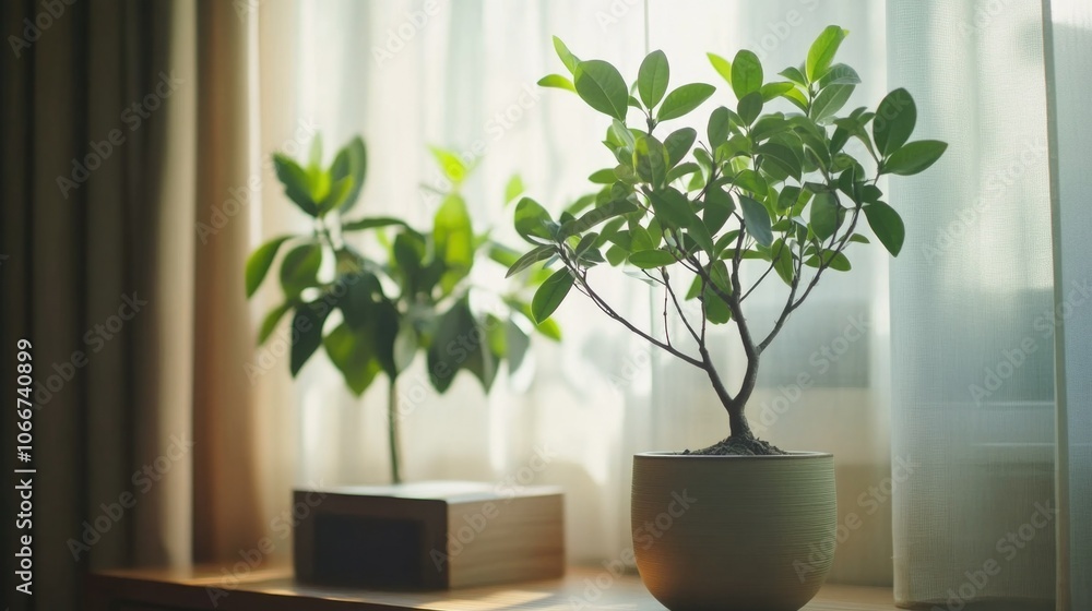 Serene Indoor Scene with Potted Plant Serene Indoor Scene with Potted Plant