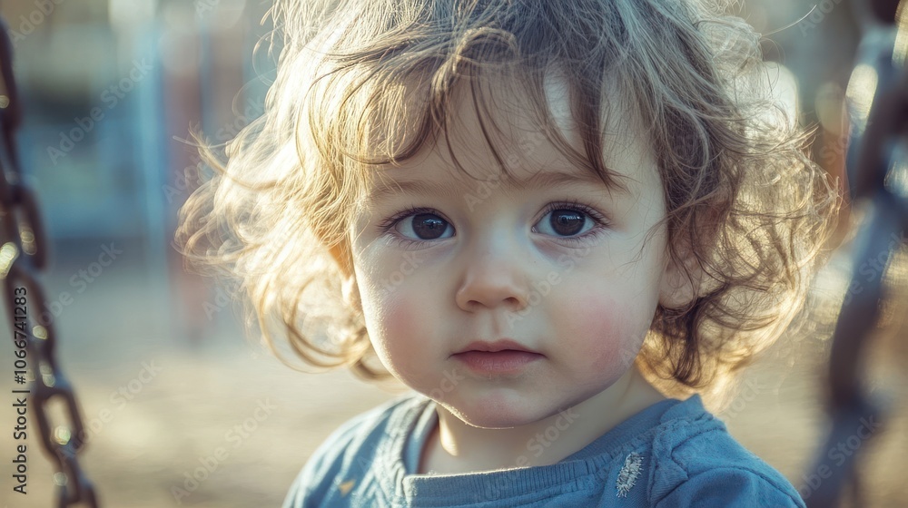 A young child with blonde hair and brown eyes looks thoughtfully out of frame A young child with blonde hair and brown eyes looks thoughtfully out of frame