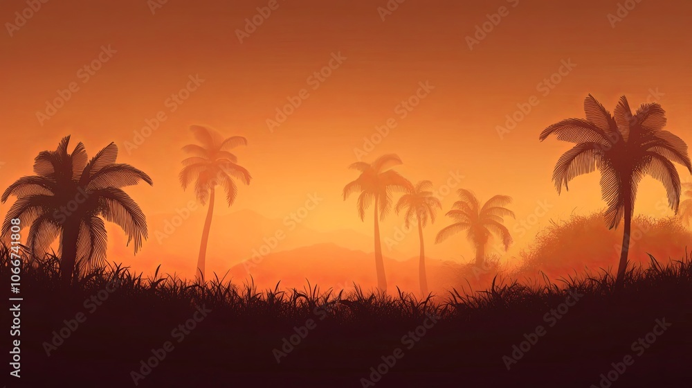 Explore the serene beauty of sunset landscapes with silhouetted palm trees and vibrant gradients Explore the serene beauty of sunset landscapes with silhouetted palm trees and vibrant gradients