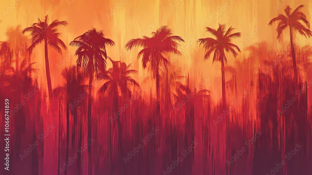 Obraz premium Discover vibrant sunset colors creating a captivating palm tree silhouette against a gradient background