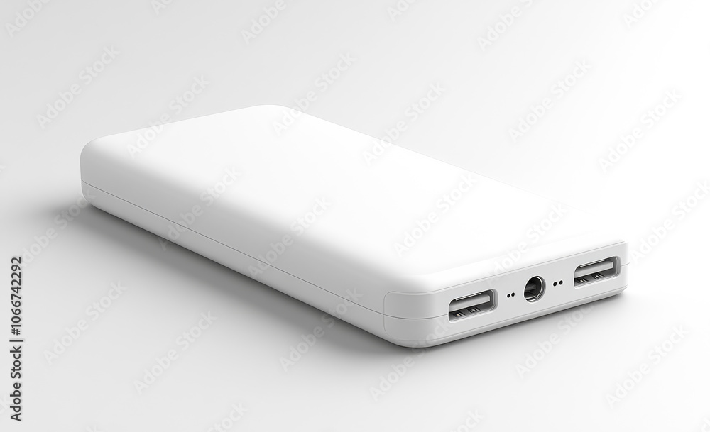 A white phone charger with two outlets. The charger is placed on a white background A white phone charger with two outlets. The charger is placed on a white background