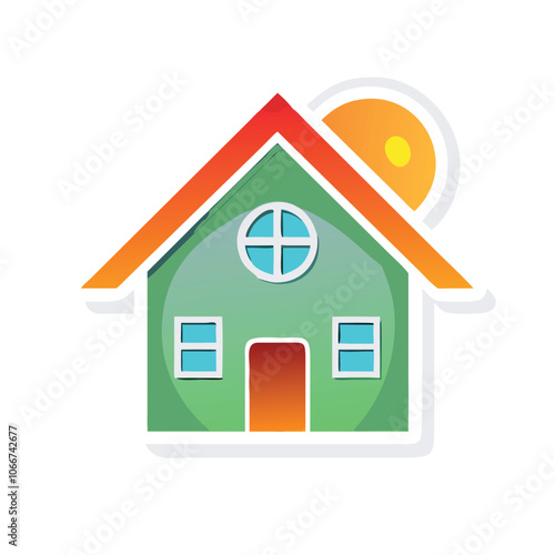 Stylized line art illustration of a house, Simple Colorful House Icon Illustration, perfect for real estate or home concepts.