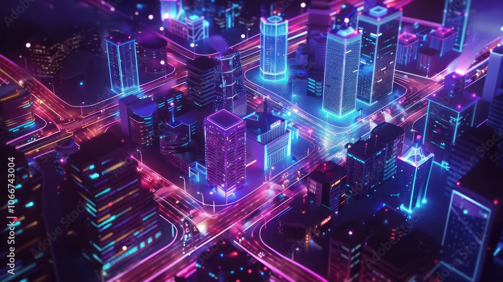 Obraz premium Edge computing improving performance and reducing latency in IoT and smart city applications. Illustrations