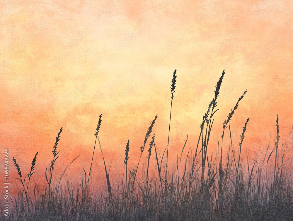Obraz premium Nature's serenity captivating silhouette of grass against a soft gradient background