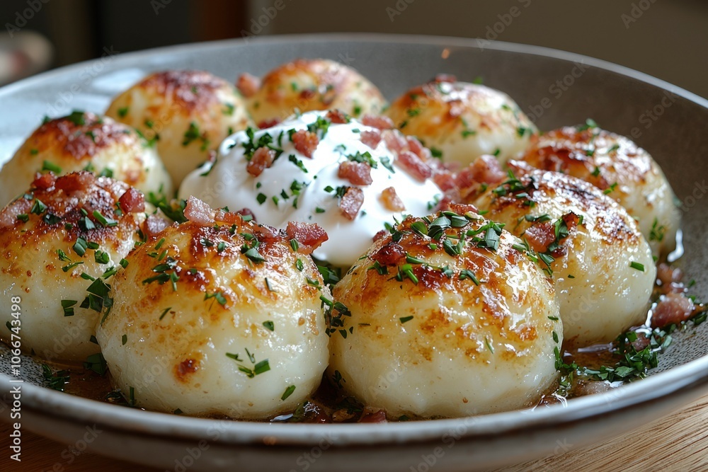 Potato Dumplings with Bacon, Sour Cream, and Herbs Potato Dumplings with Bacon, Sour Cream, and Herbs