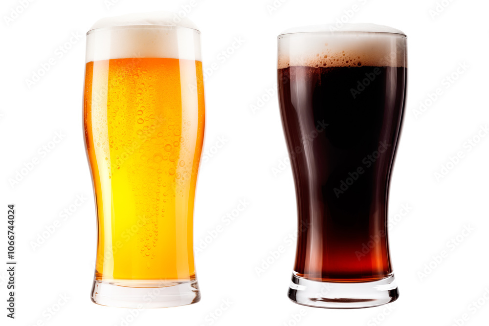 Set of beer glass and bottle in various styles isolated on white transparent background. Mugs with drink like Ipa, Pale Ale, Pilsner, Porter or Stout Set of beer glass and bottle in various styles isolated on white transparent background. Mugs with drink like Ipa, Pale Ale, Pilsner, Porter or Stout