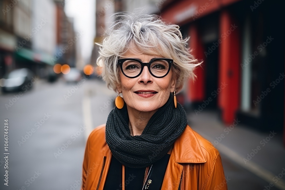 Portrait of a happy senior woman with eyeglasses in the city Portrait of a happy senior woman with eyeglasses in the city
