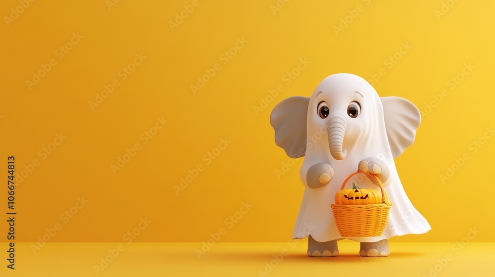 Cute Elephant Dressed as a Ghost for Halloween Cute Elephant Dressed as a Ghost for Halloween