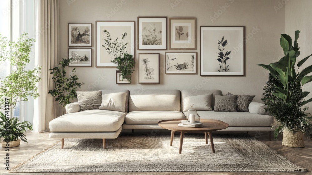 Modern Living Room with Art and Greenery Modern Living Room with Art and Greenery